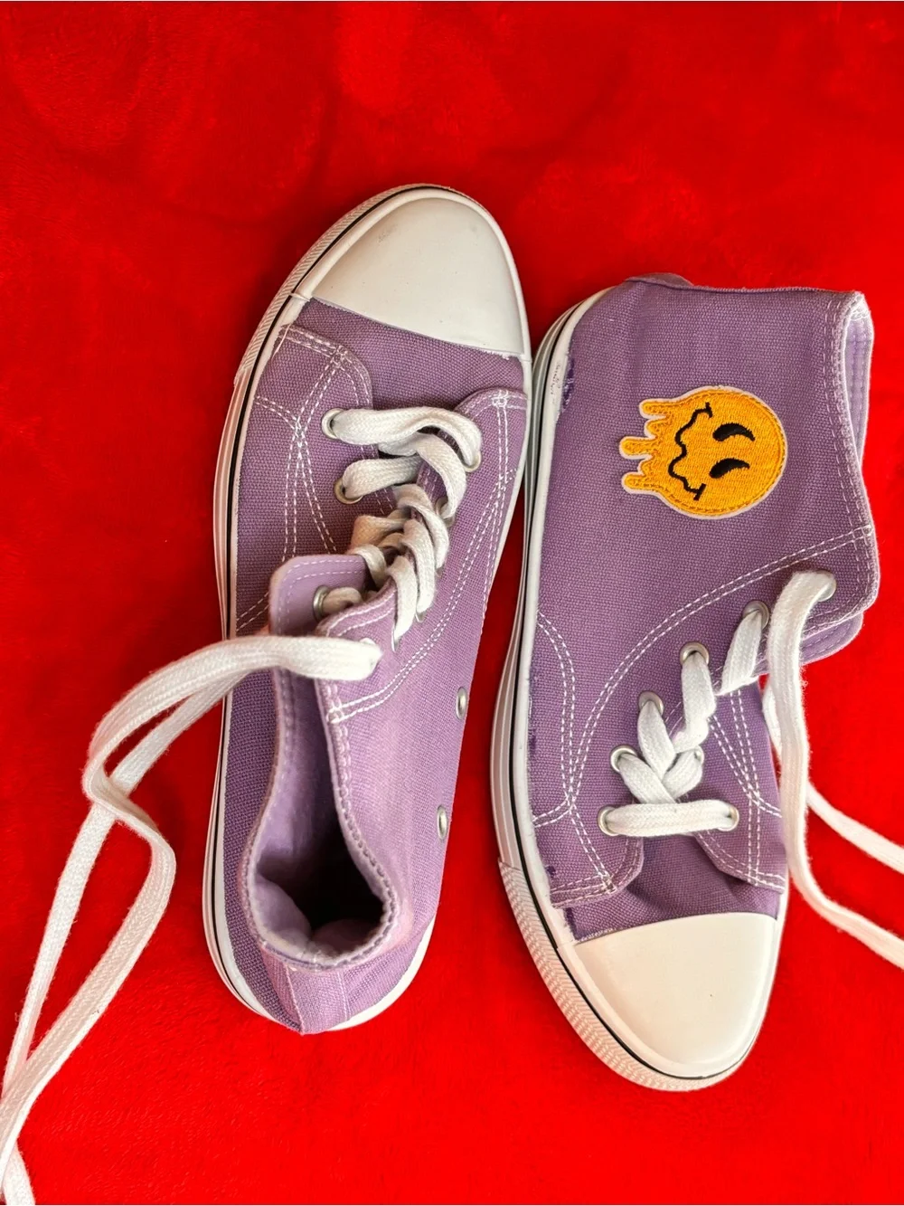 Charles Albert Lavender High-Top Sneakers with Yellow Smiley Patch